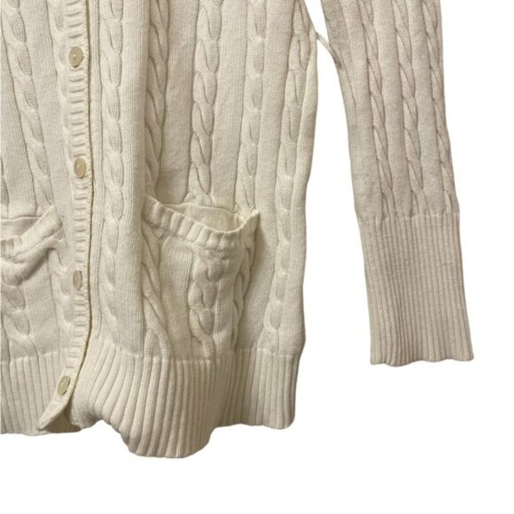 EDDIE BAUER white cable knit cardigan sweater butting front Medium - Picture 4 of 5